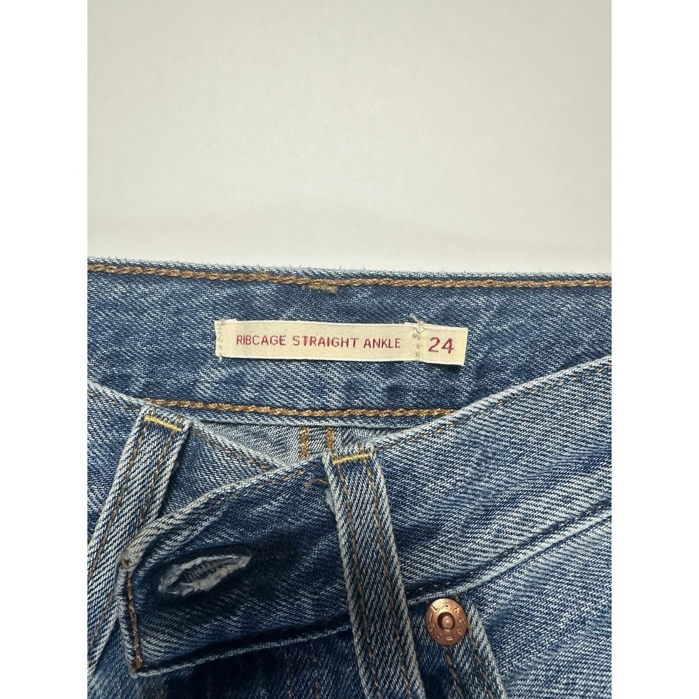 Levi's Ribcage Womens Jeans Waist 24 High rise Straight Ankle Light Wash - Picture 8 of 9